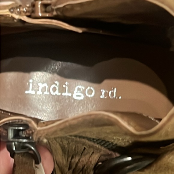 Índigo brown suede ankle boots chunky heel fringe & buckle side zip up size 7 - Picture 9 of 12